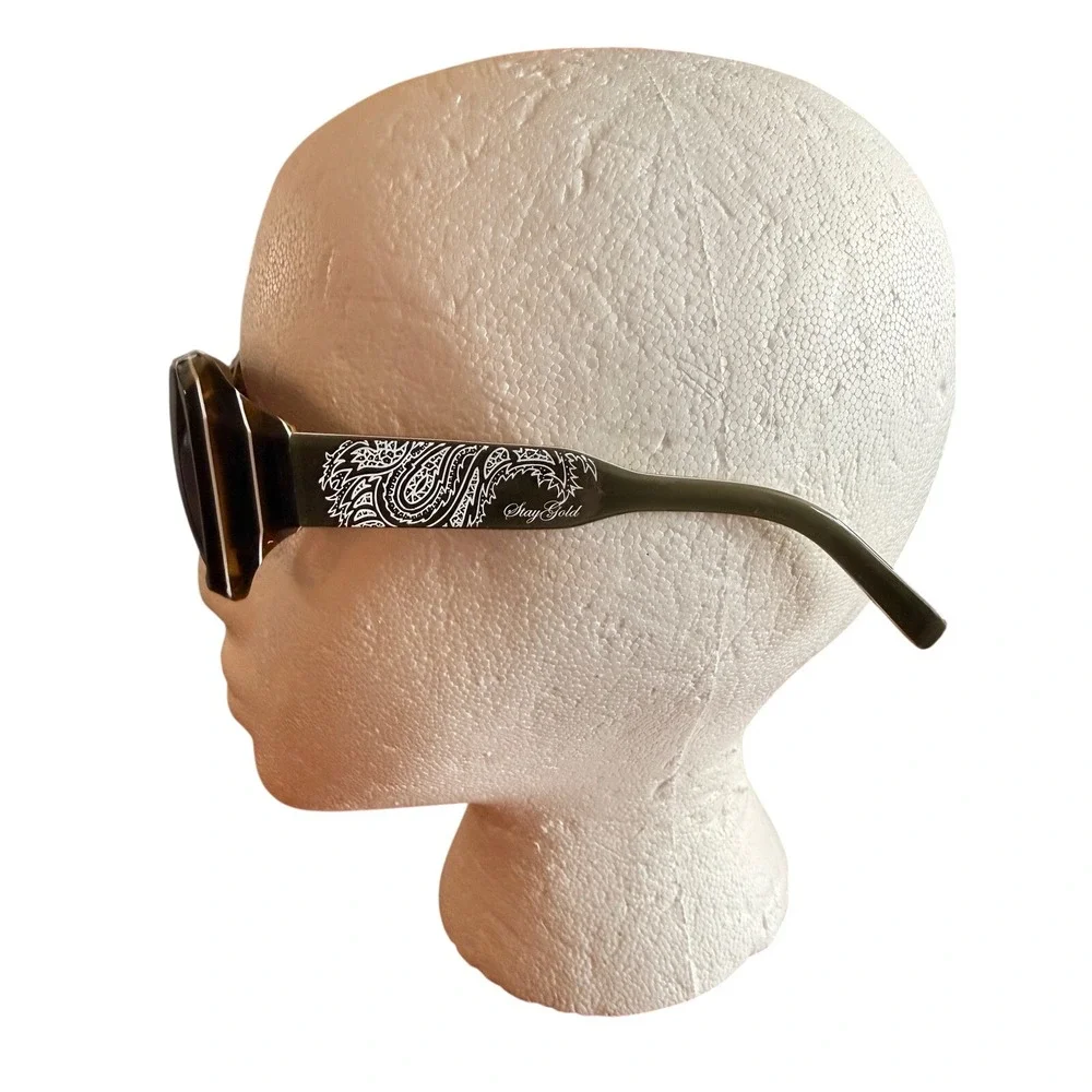 Vtg 90's Stay Gold‎ Transform Oversized Sunglasses Green Paisley 59-18-135